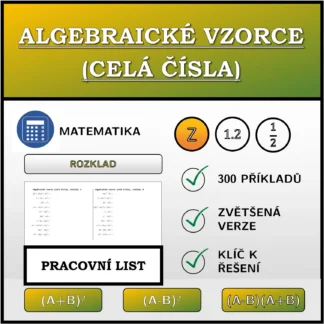 Pracovní list: Algebraické vzorce (celá čísla), rozklad