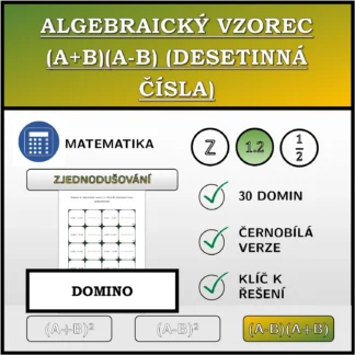 Domino: Algebraický vzorec (A+B)(A-B) (desetinná čísla), zjednodušování