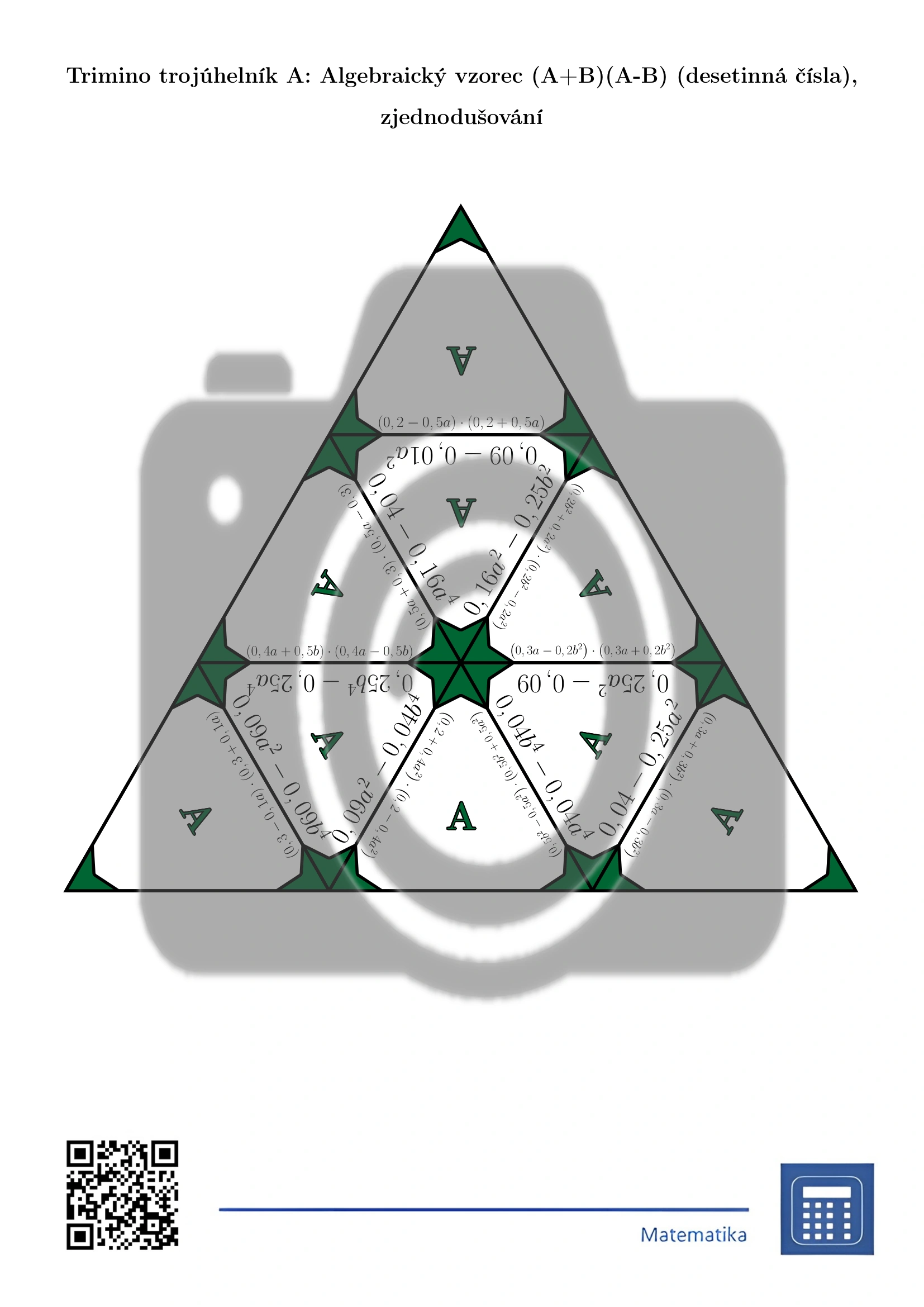 Trimino: Algebraický vzorec (A+B)(A-B) (desetinná čísla), zjednodušování - Obrázek 2
