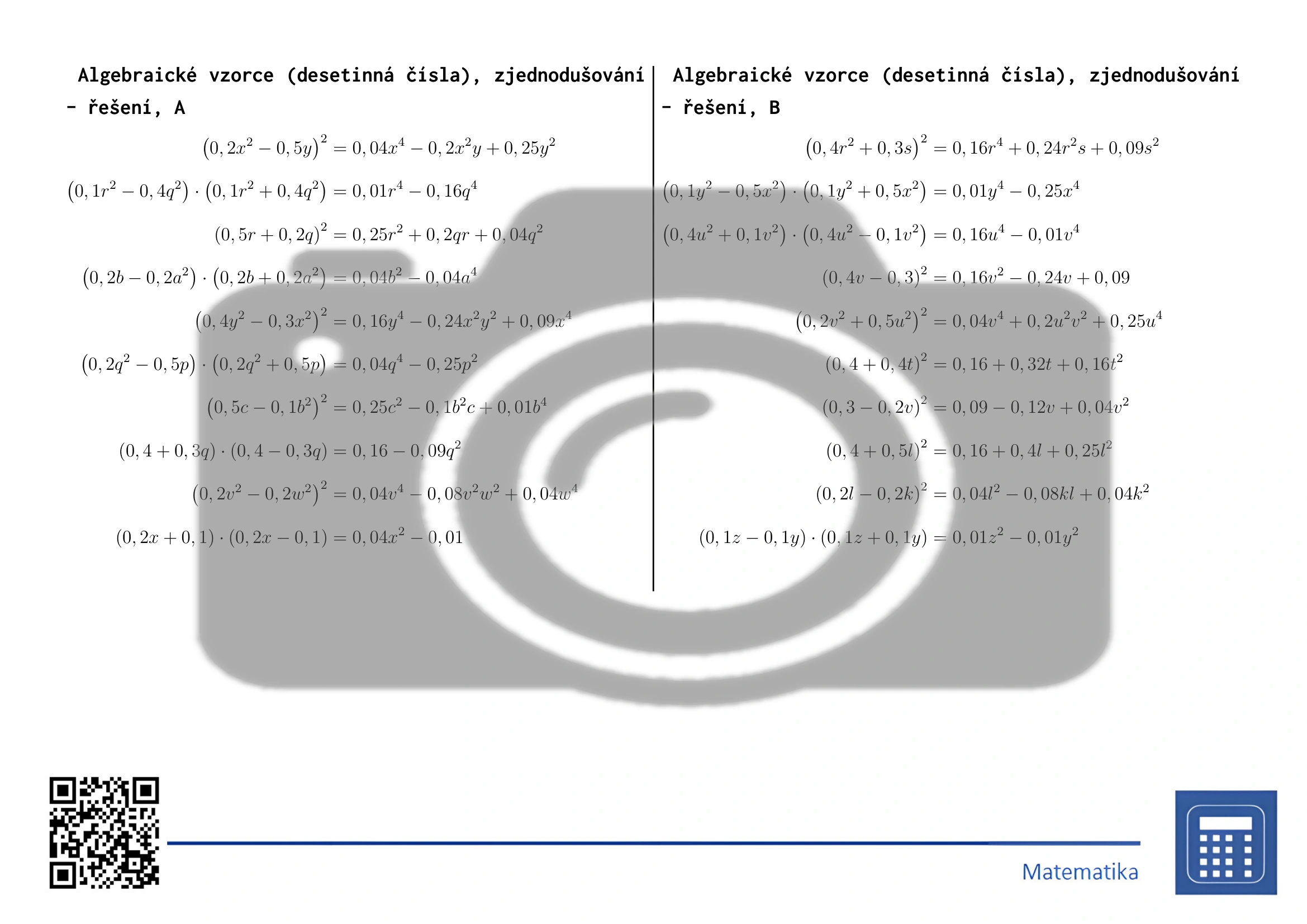 Pracovní list: Algebraické vzorce (desetinná čísla), zjednodušování - Obrázek 4