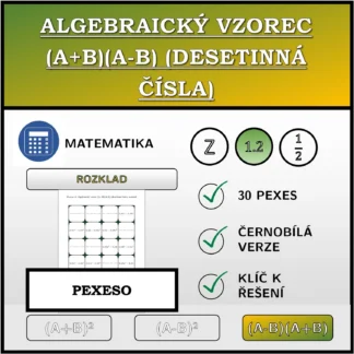 Pexeso: Algebraický vzorec (A+B)(A-B) (desetinná čísla), rozklad