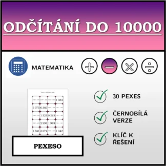 Pexeso: Odčítání do 10000
