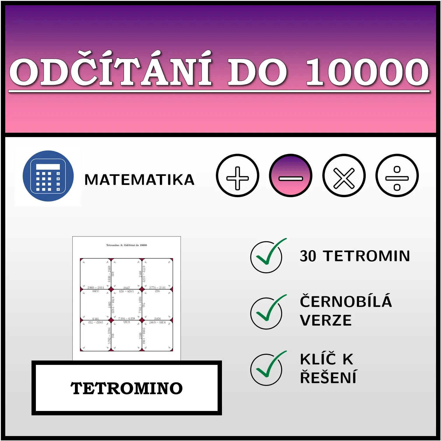 Tetromino: Odčítání do 10000