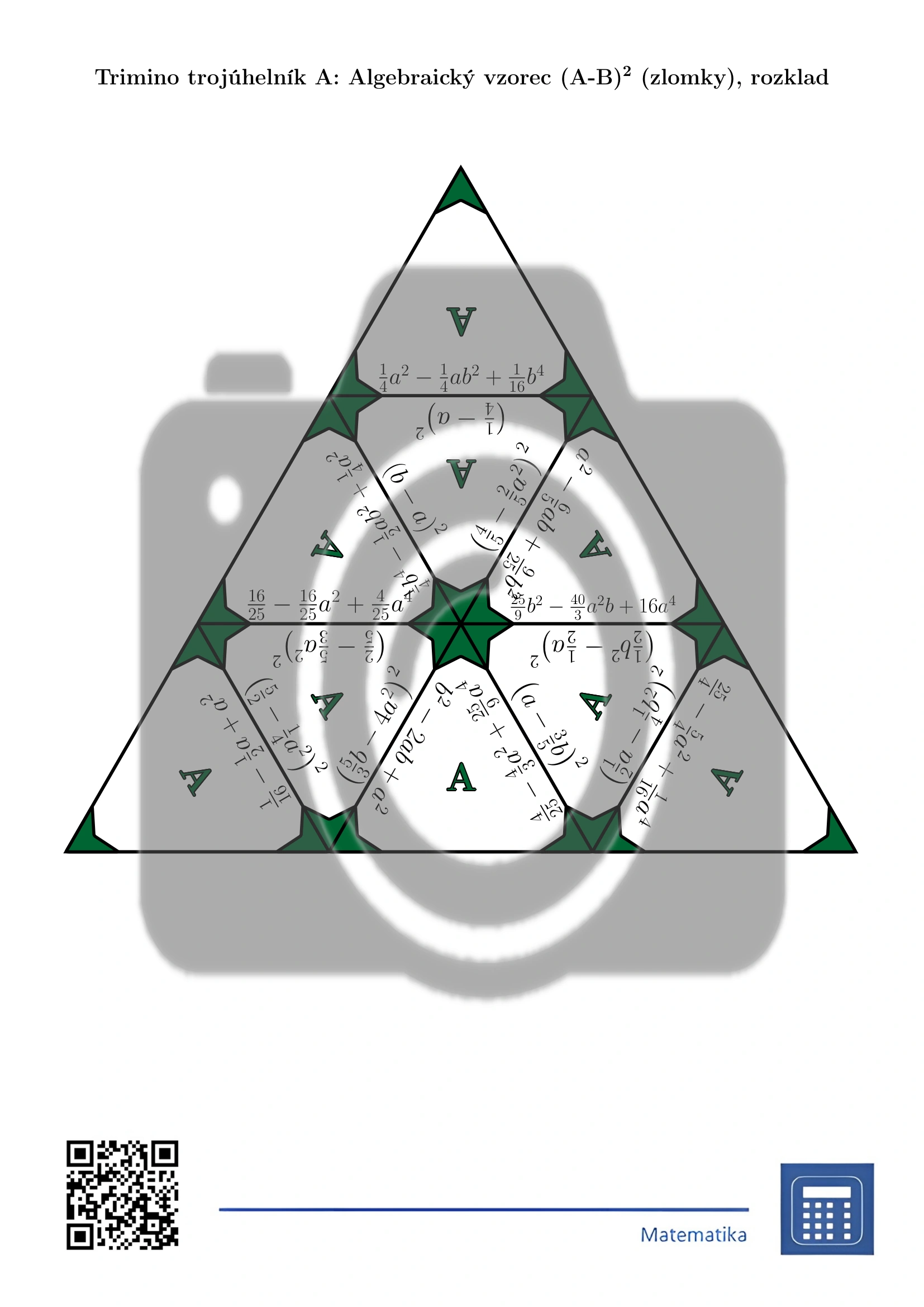 Trimino: Algebraický vzorec (A-B)² (zlomky), rozklad - Obrázek 2