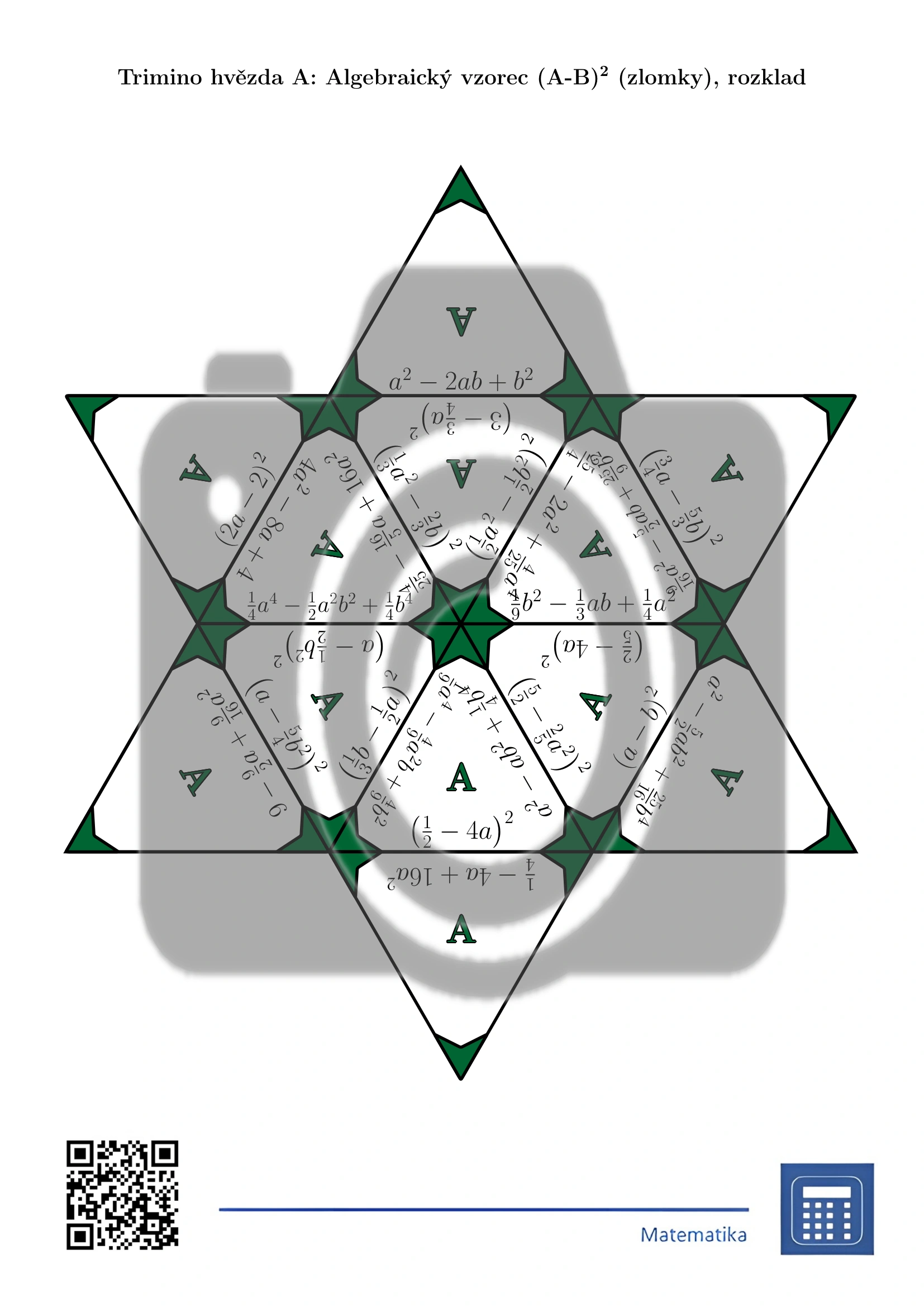 Trimino: Algebraický vzorec (A-B)² (zlomky), rozklad - Obrázek 4