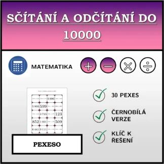 Pexeso: Sčítání a odčítání do 10000