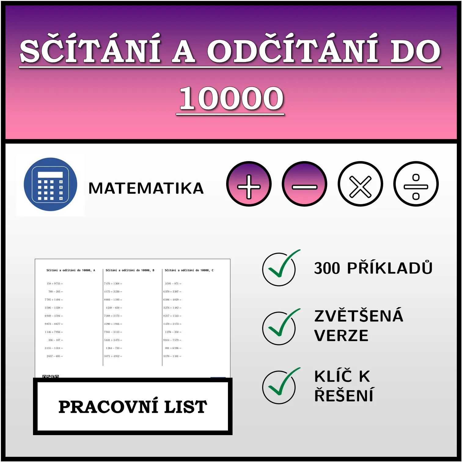 Pracovní list: Sčítání a odčítání do 10000