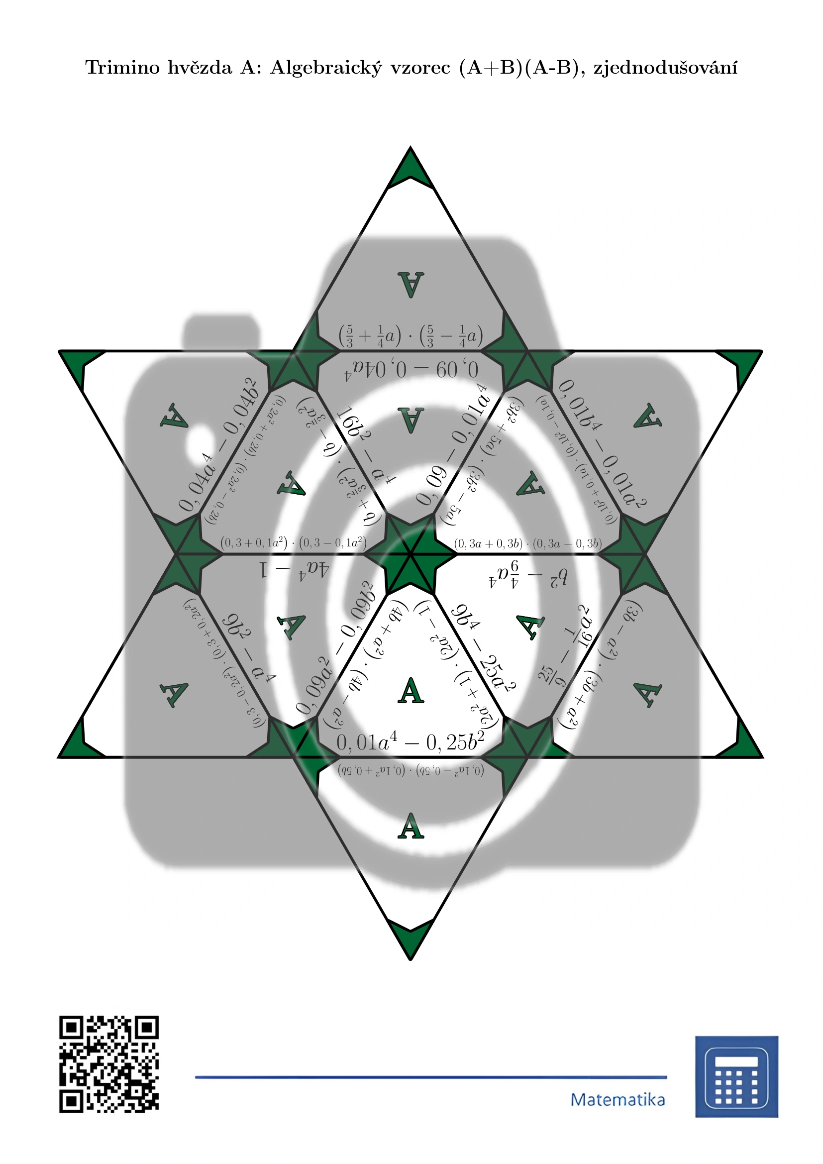 Trimino: Algebraický vzorec (A+B)(A-B), zjednodušování - Obrázek 4