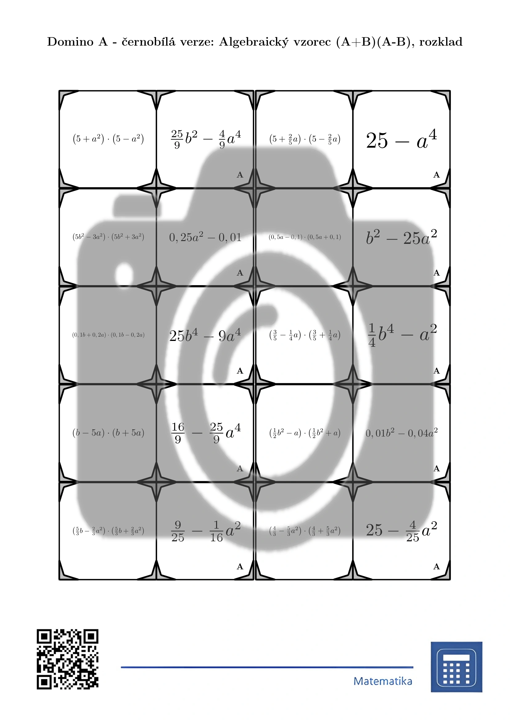 Domino: Algebraický vzorec (A+B)(A-B), rozklad - Obrázek 3