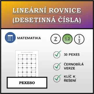 Pexeso: Lineární rovnice (desetinná čísla)