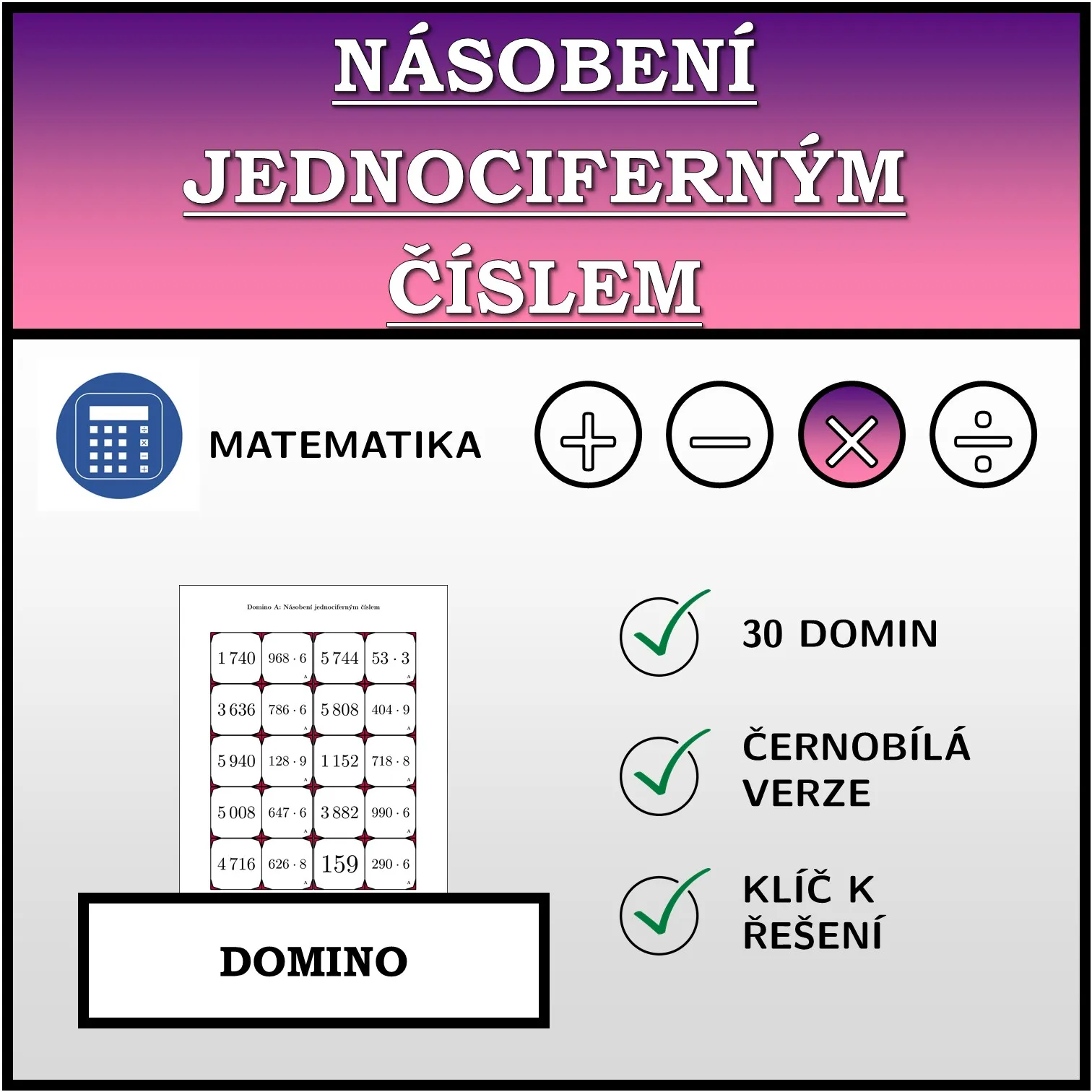 Domino: Násobení jednociferným číslem