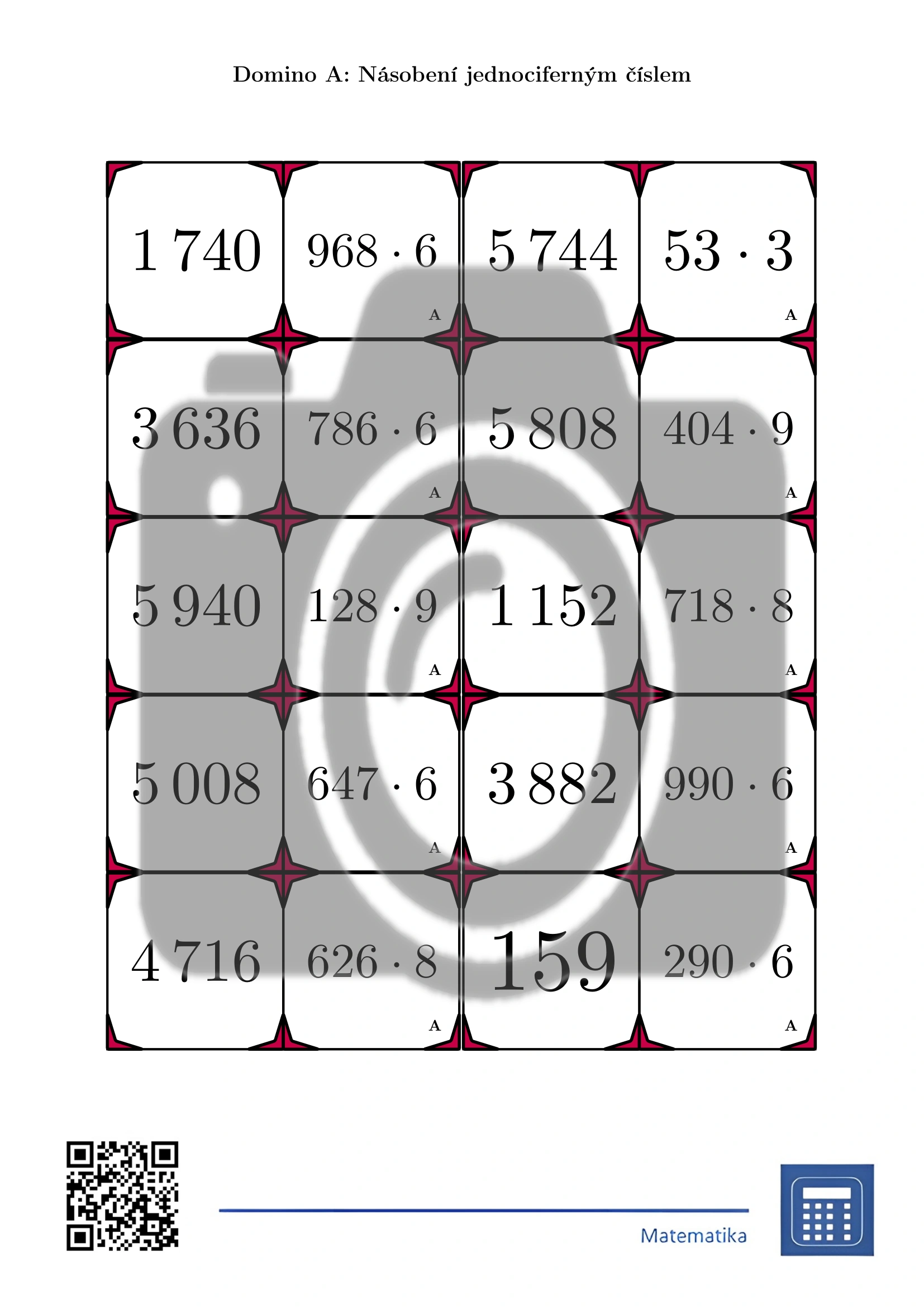 Domino: Násobení jednociferným číslem - Obrázek 2