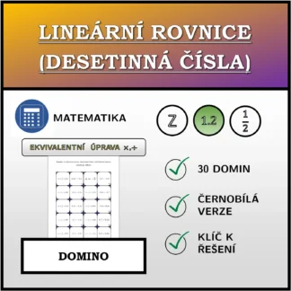 Domino: Lineární rovnice (desetinná čísla), ekvivalentní úprava (násobení, dělení)