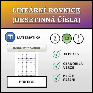Pexeso: Lineární rovnice (desetinná čísla), různé typy kořenů