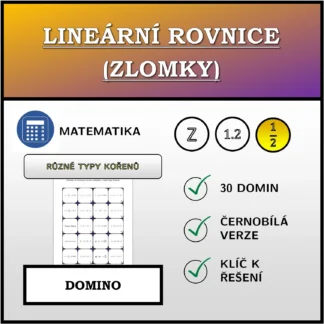 Domino: Lineární rovnice (zlomky), různé typy kořenů