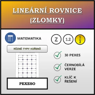 Pexeso: Lineární rovnice (zlomky), různé typy kořenů