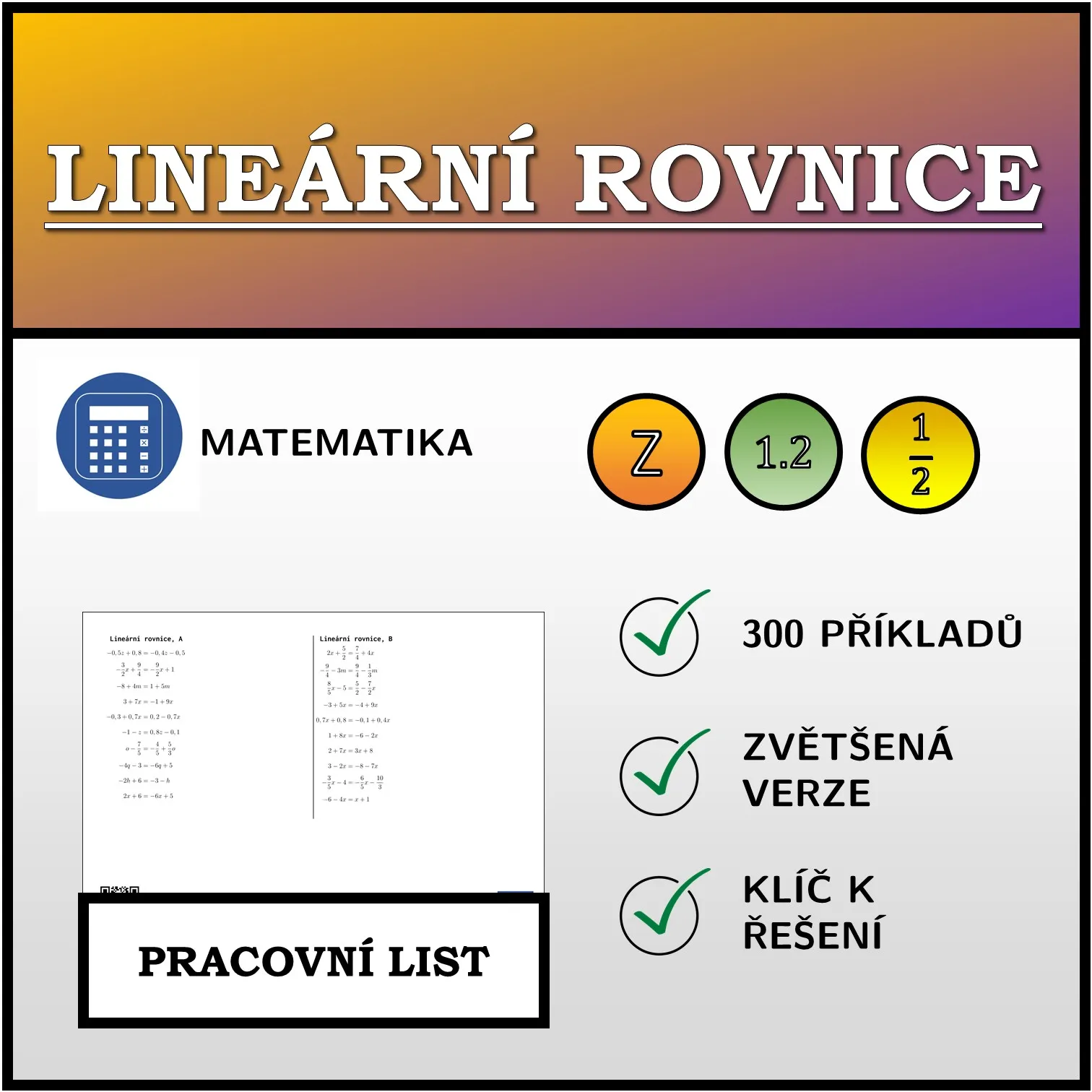 Pracovní list: Lineární rovnice