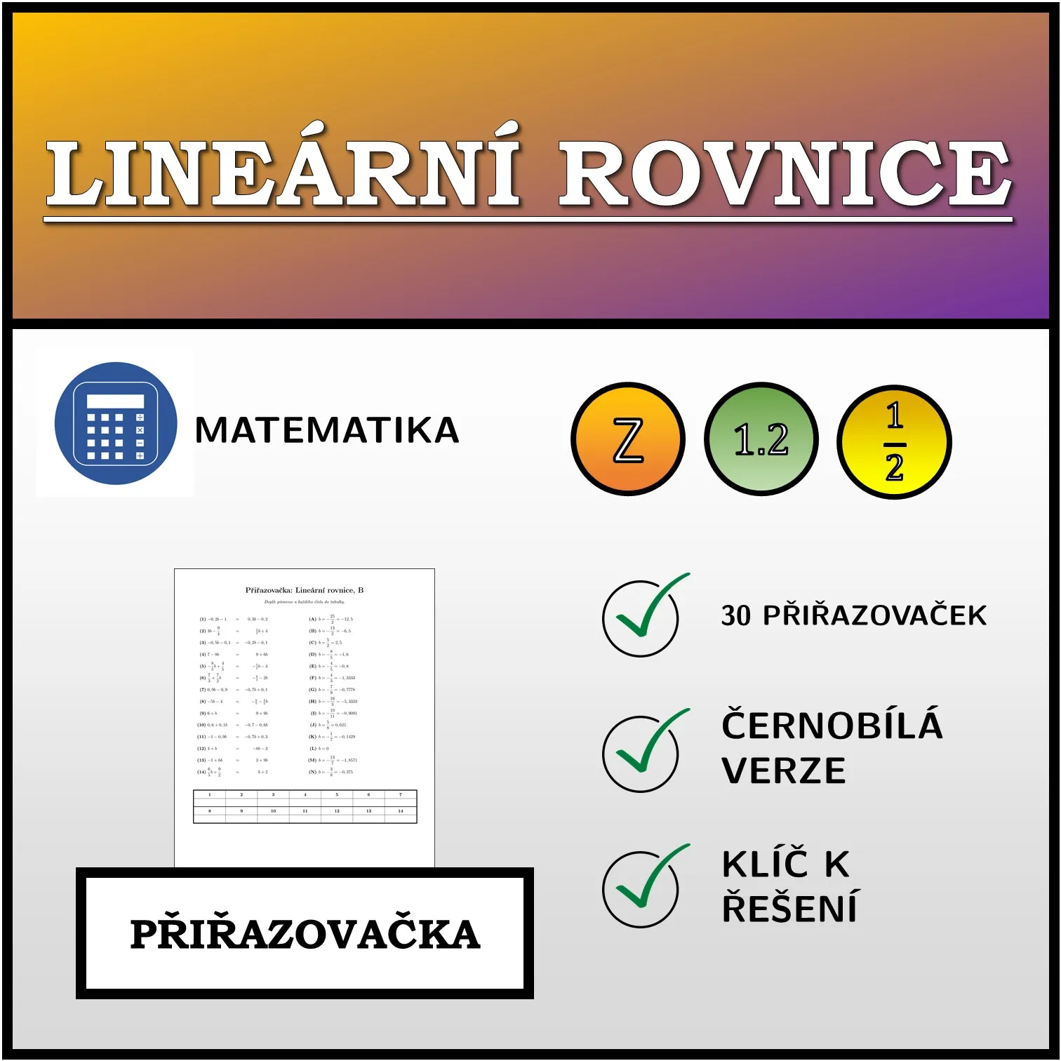 Přiřazovačka: Lineární rovnice