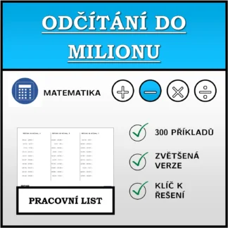 Pracovní list: Odčítání do milionu