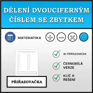 Přiřazovačka: Dělení dvouciferným číslem se zbytkem