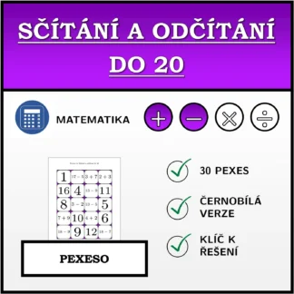 Pexeso: Sčítání a odčítání do 20