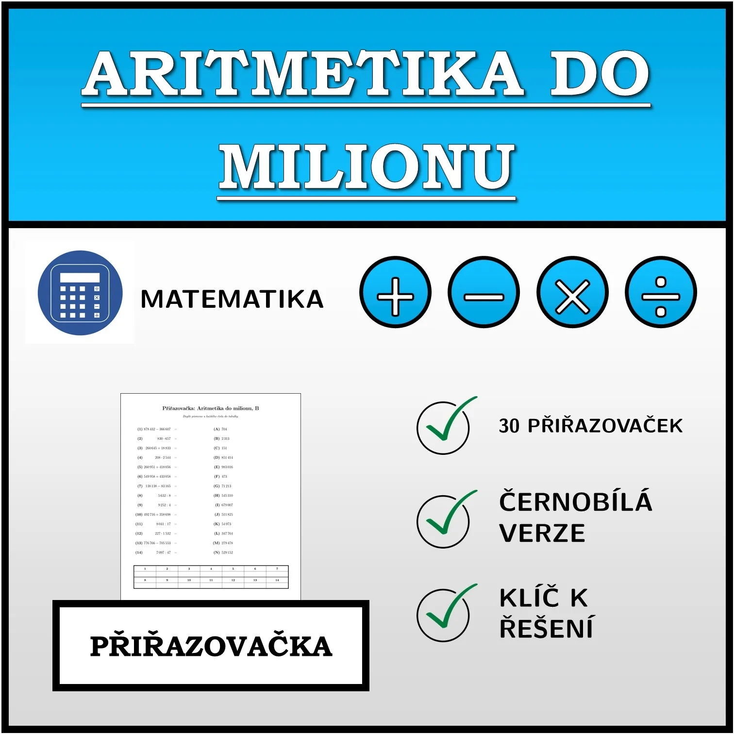 Přiřazovačka: Aritmetika do milionu