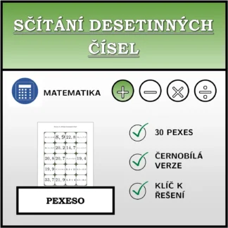 Pexeso: Sčítání desetinných čísel