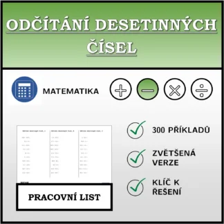 Pracovní list: Odčítání desetinných čísel