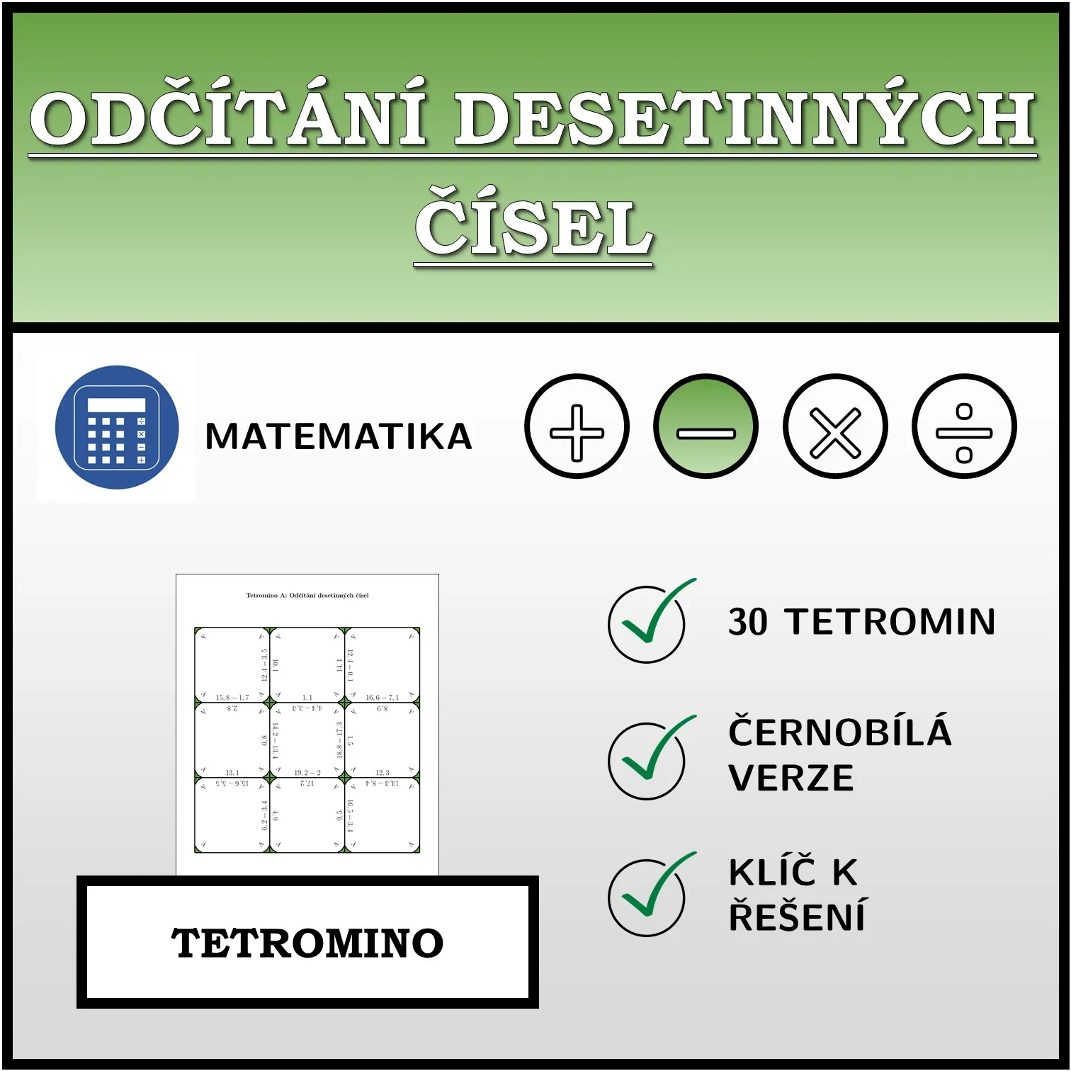 Tetromino: Odčítání desetinných čísel