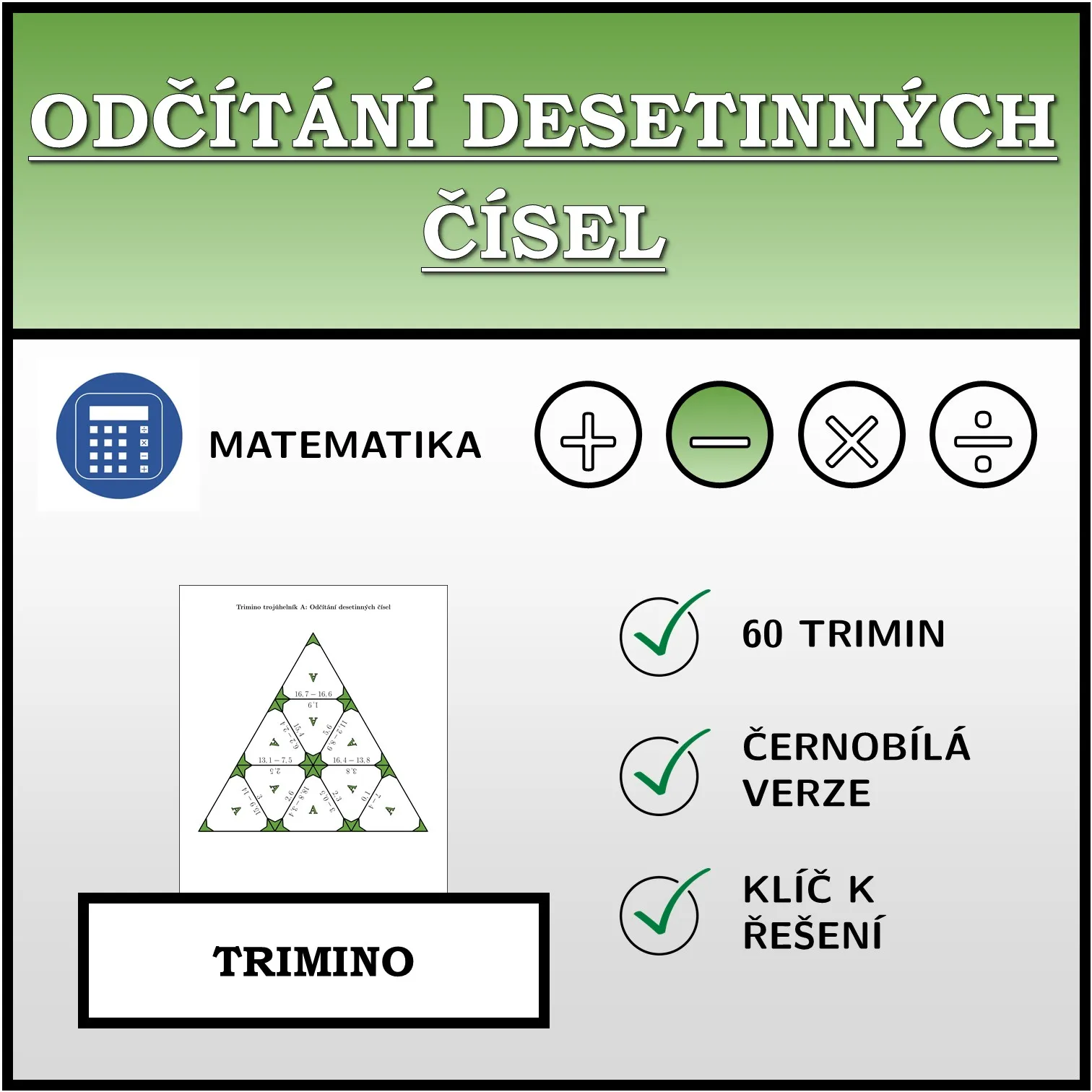 Trimino: Odčítání desetinných čísel