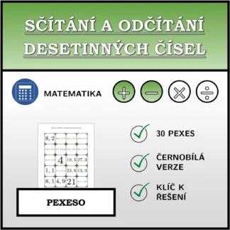Pexeso: Sčítání a odčítání desetinných čísel