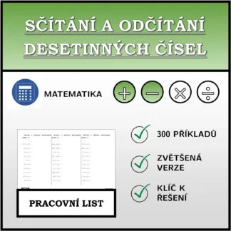 Pracovní list: Sčítání a odčítání desetinných čísel