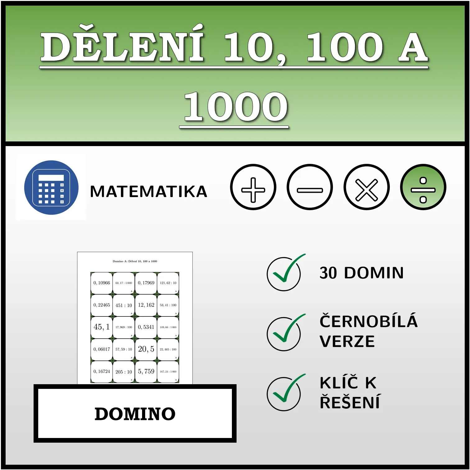 Domino: Dělení 10, 100 a 1000