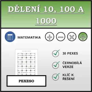 Pexeso: Dělení 10, 100 a 1000