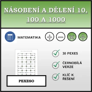Pexeso: Násobení a dělení 10, 100 a 1000