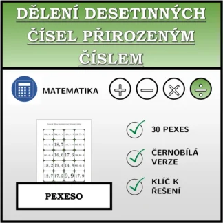 Pexeso: Dělení desetinných čísel přirozeným číslem