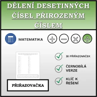 Přiřazovačka: Dělení desetinných čísel přirozeným číslem