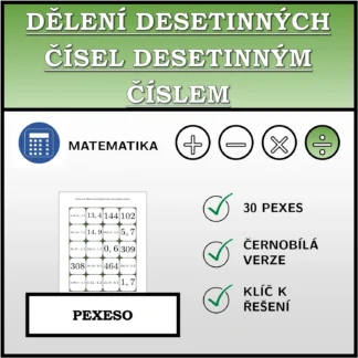 Pexeso: Dělení desetinných čísel desetinným číslem
