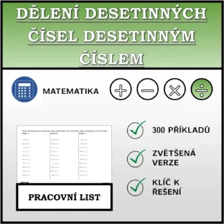 Pracovní list: Dělení desetinných čísel desetinným číslem