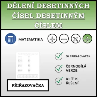 Přiřazovačka: Dělení desetinných čísel desetinným číslem
