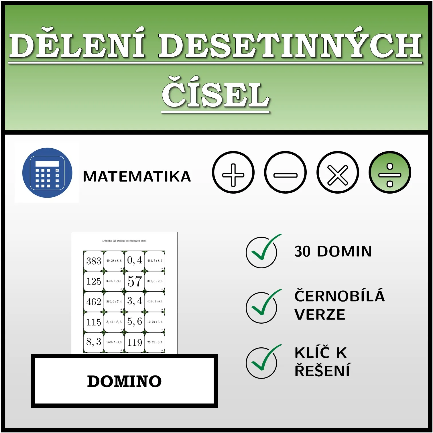 Domino: Dělení desetinných čísel
