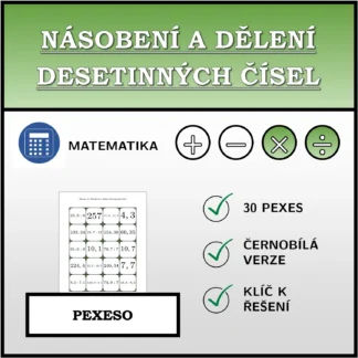 Pexeso: Násobení a dělení desetinných čísel