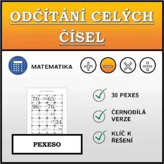 Pexeso: Odčítání celých čísel
