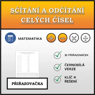 Přiřazovačka: Sčítání a odčítání celých čísel