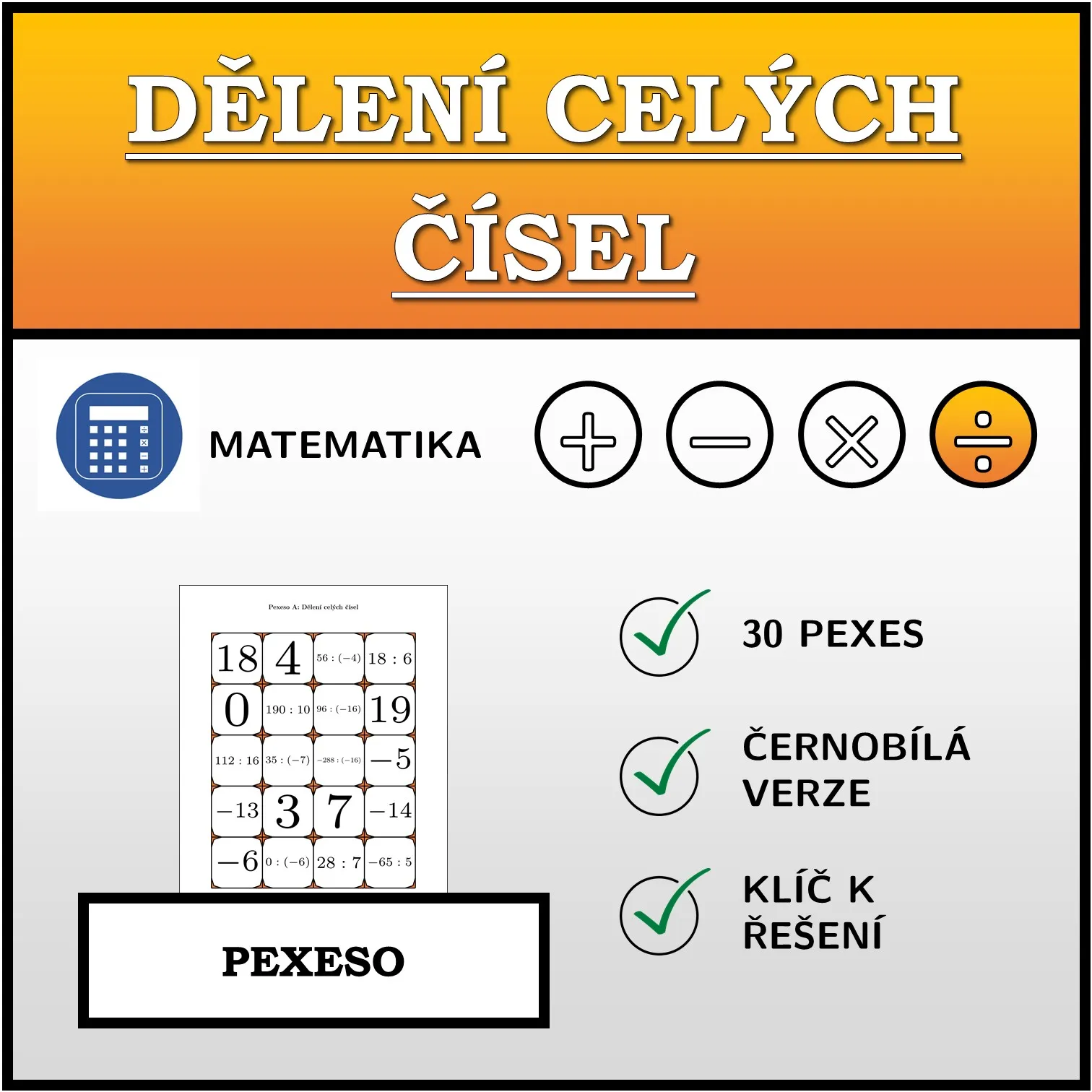 Pexeso: Dělení celých čísel