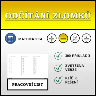 Pracovní list: Odčítání zlomků