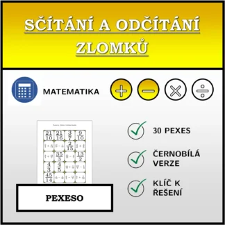 Pexeso: Sčítání a odčítání zlomků