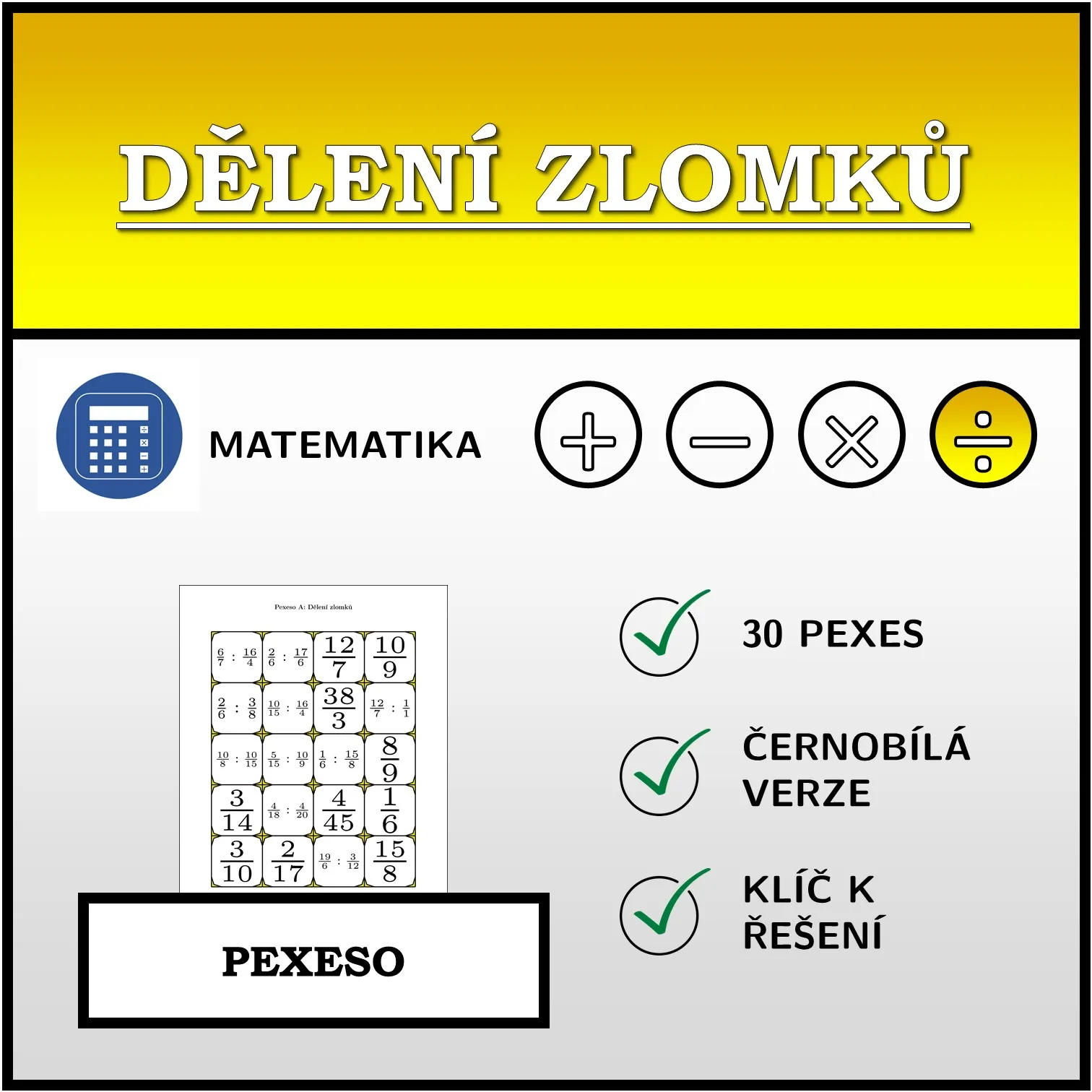 Pexeso: Dělení zlomků