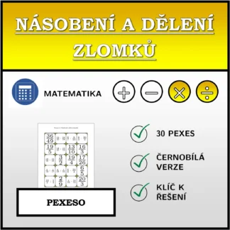 Pexeso: Násobení a dělení zlomků