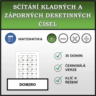Domino: Sčítání kladných a záporných desetinných čísel